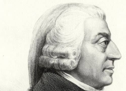 Portræt af den skotske økonom og filosof Adam Smith (1723-1790). Smith anses som ophavsmanden til teorien om økonomisk liberalisme.
