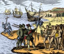 Christopher Columbus sætter sin fod for første gang på amerikansk jord i 1590.
