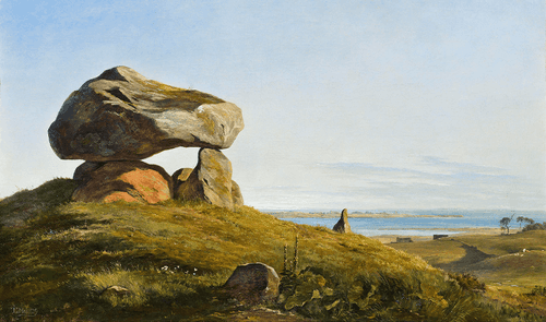 Maleriet "En gravhøj fra oldtiden ved Raklev på Refsnæs" af Johan Thomas Lundbye, 1839.