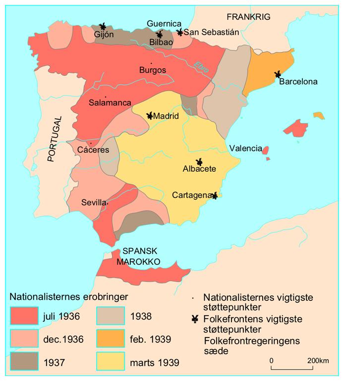 Den spanske borgerkrig. Kort